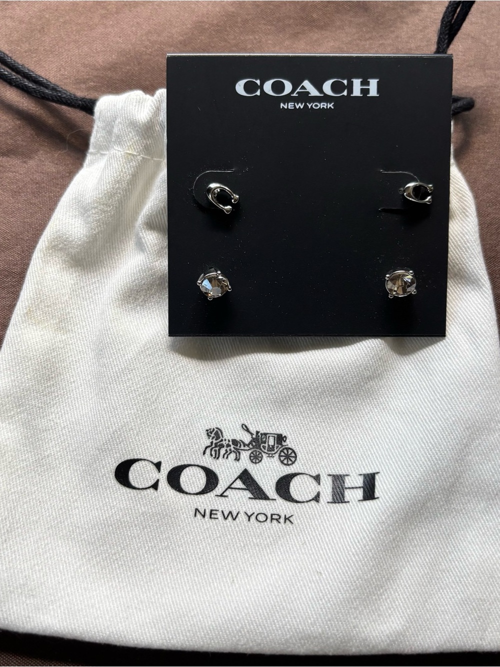 Coach Silver-Tone Stud Earring Duo with Clear Crystals